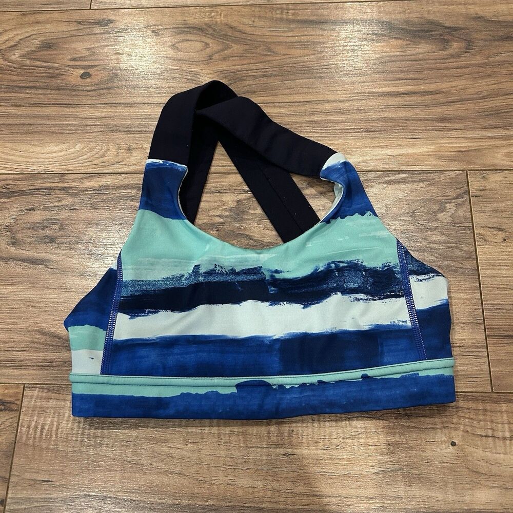 Lululemon All Sport Bra Adjustable Women's 4 Yoga Brush Strokes Harbor Blue Gym